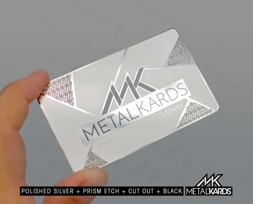 Polished Silver Prism Etch Metal Cards